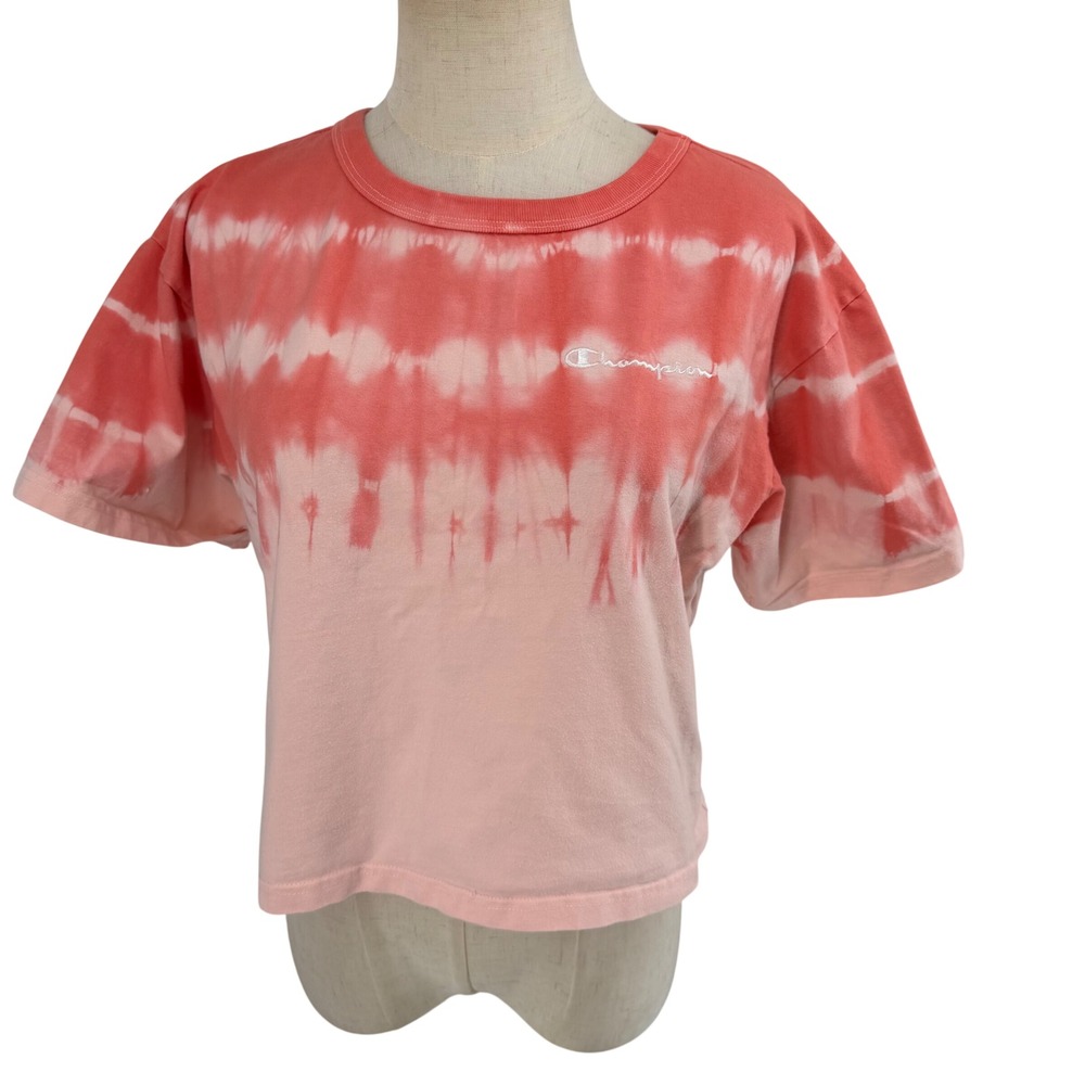 Champion T-Shirt Womens Small Pink Tie Dye Short Sleeve WL5054 Logo Tee